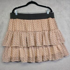 Deb Mini Skirt‎ Womens Cream 2X Ditsy Floral Coquette Cottagecore Tiered Layered